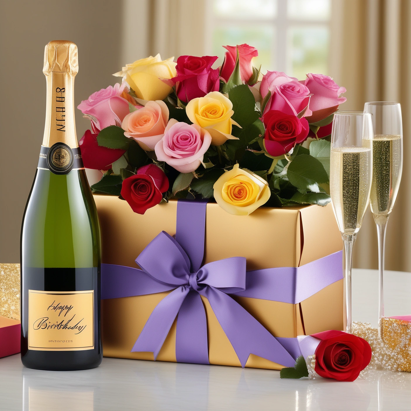 Coffret cadeau contenant des bouteilles de vin décoré d’un ruban
